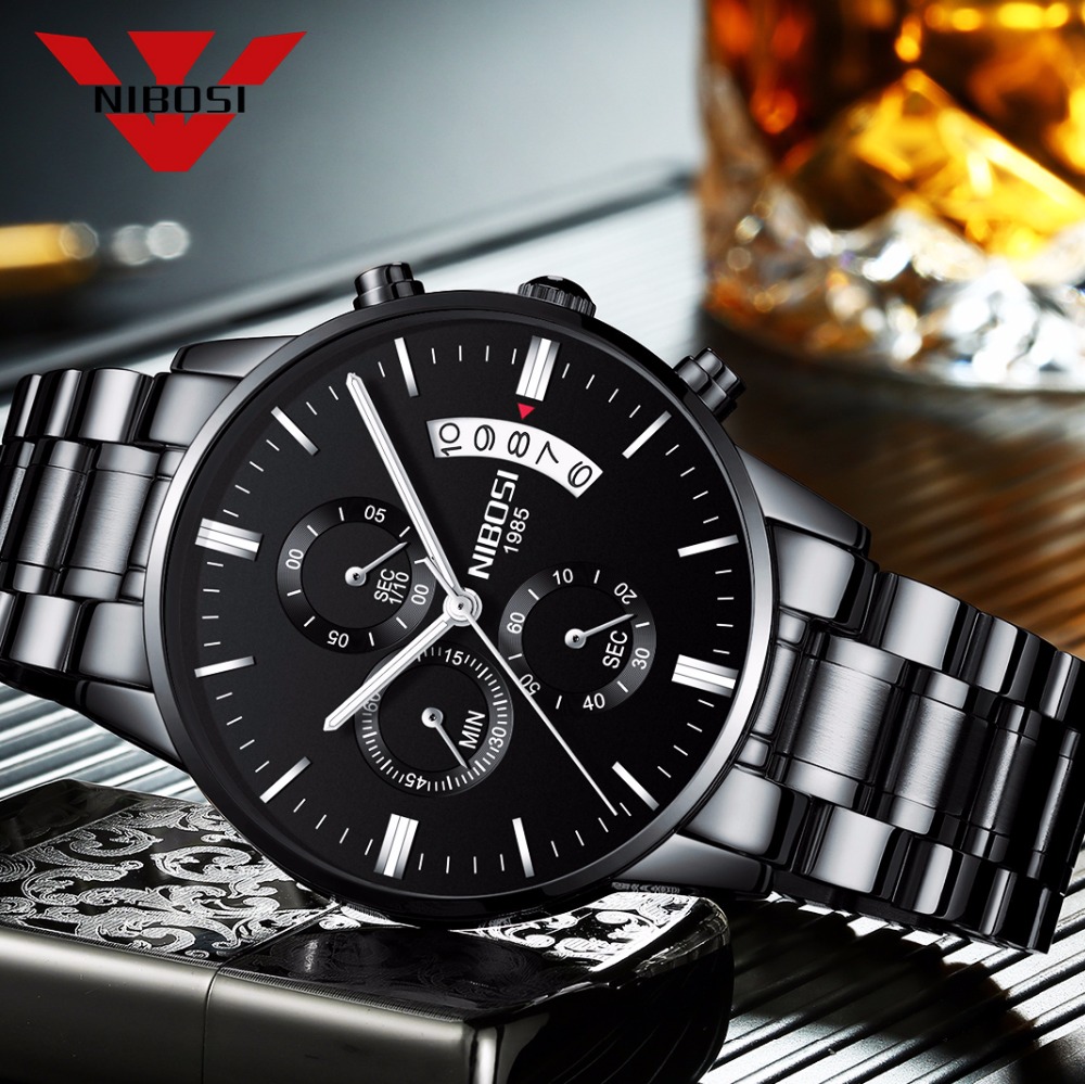 Jewelry Inspired Watches - NIBOSI Stainless Steel Black Quartz Watch
