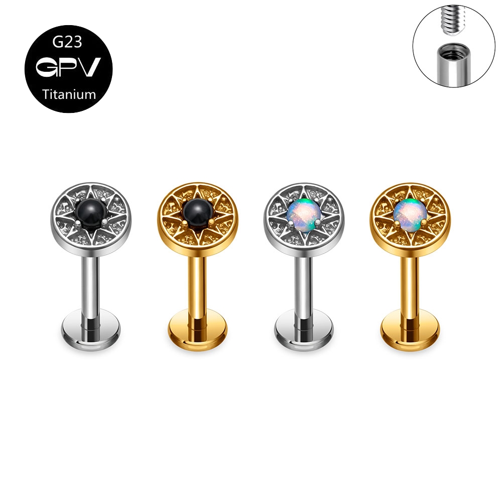 Opal Earrings Dangle - ASTM G23 Titanium Lip Stud Aurora