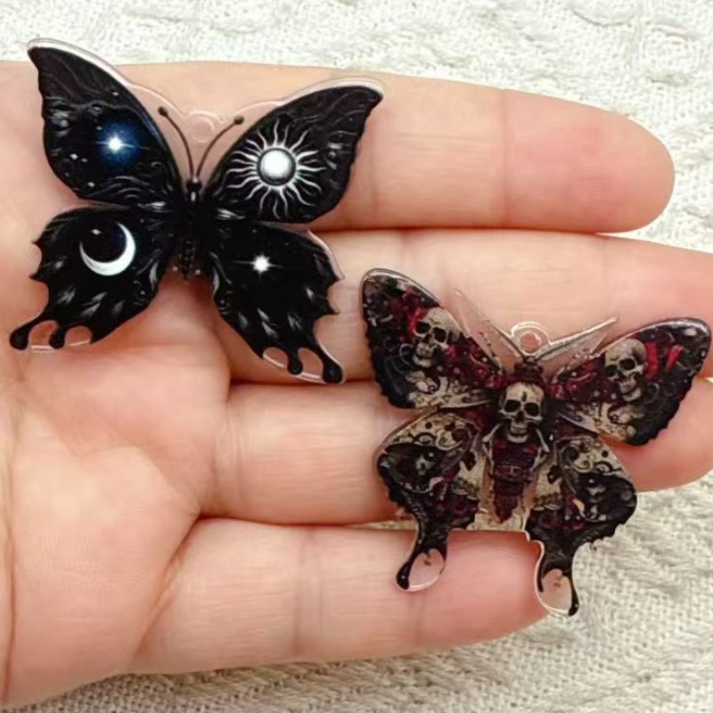 Butterfly Pendant Necklace - Gothic Dark Butterfly Acrylic Pendant Charm