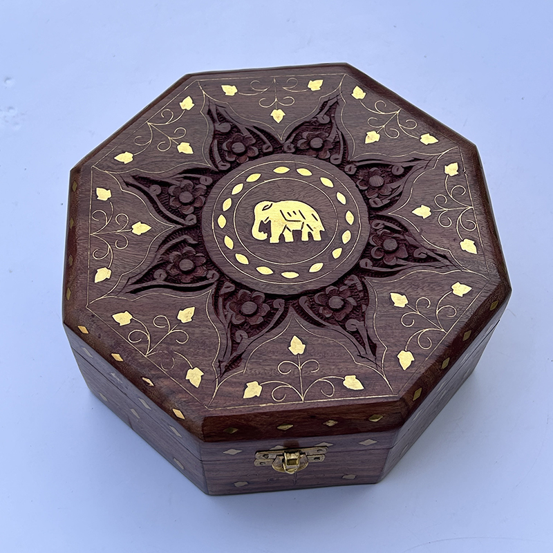 Hand Carved Octagonal Wooden B - Indian Jewelry Watches ulasan dan harga