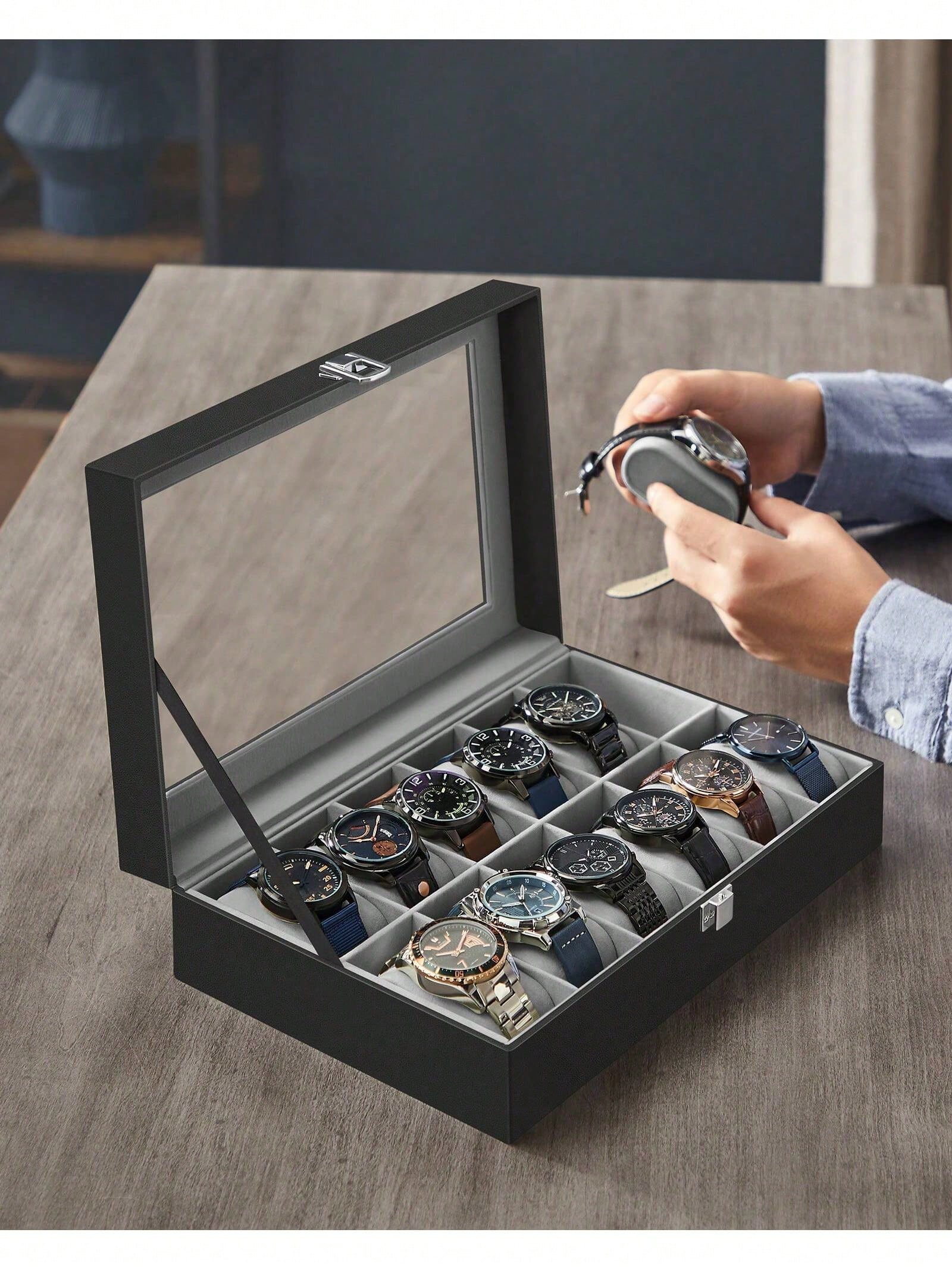 12-Slot Lockable Watch Box wit - Jewelry Box Organizer Watches ulasan dan harga