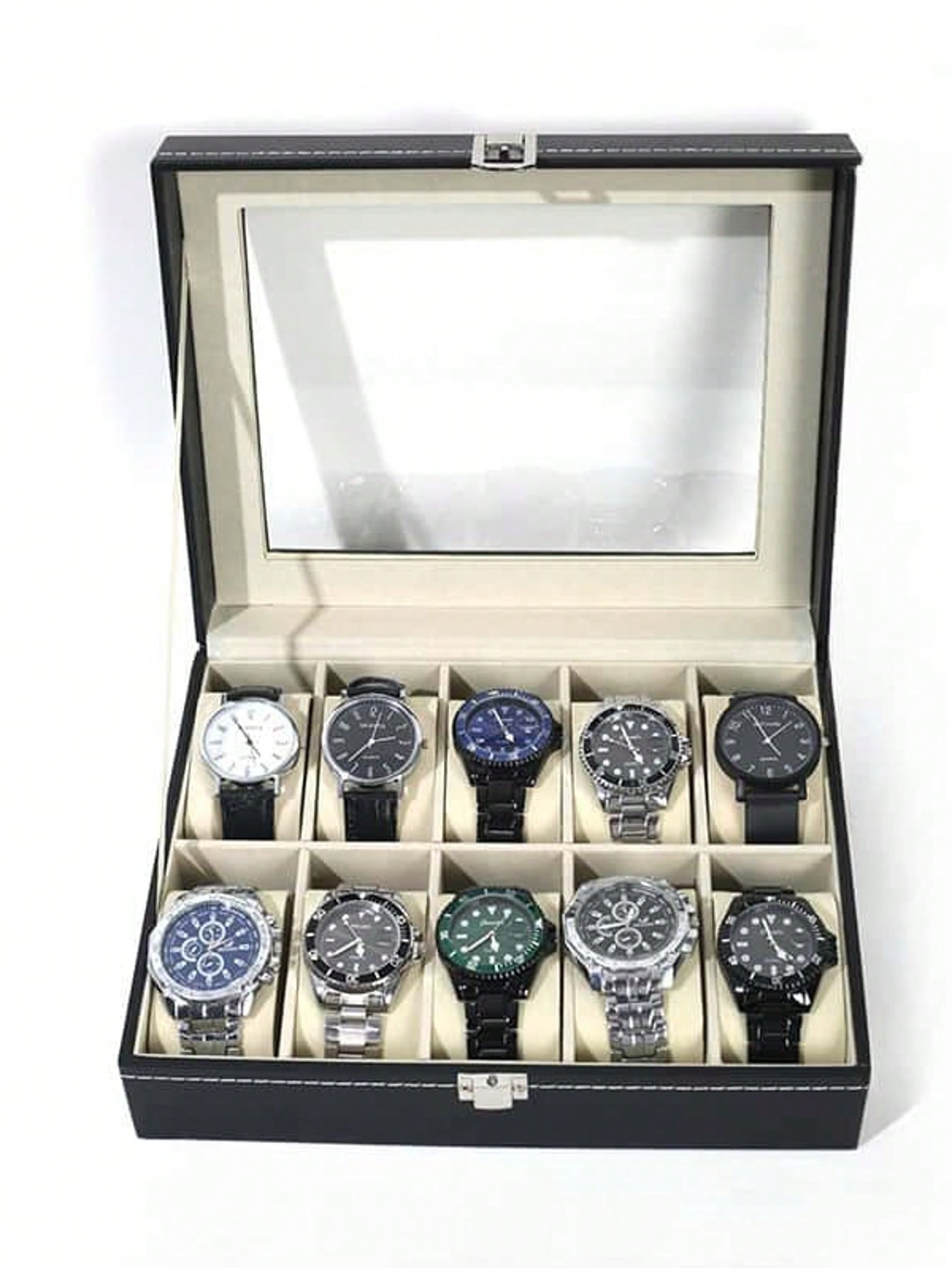 Leather Watch Box with Lock, L - Jewelry Box Organizer Watches ulasan dan harga