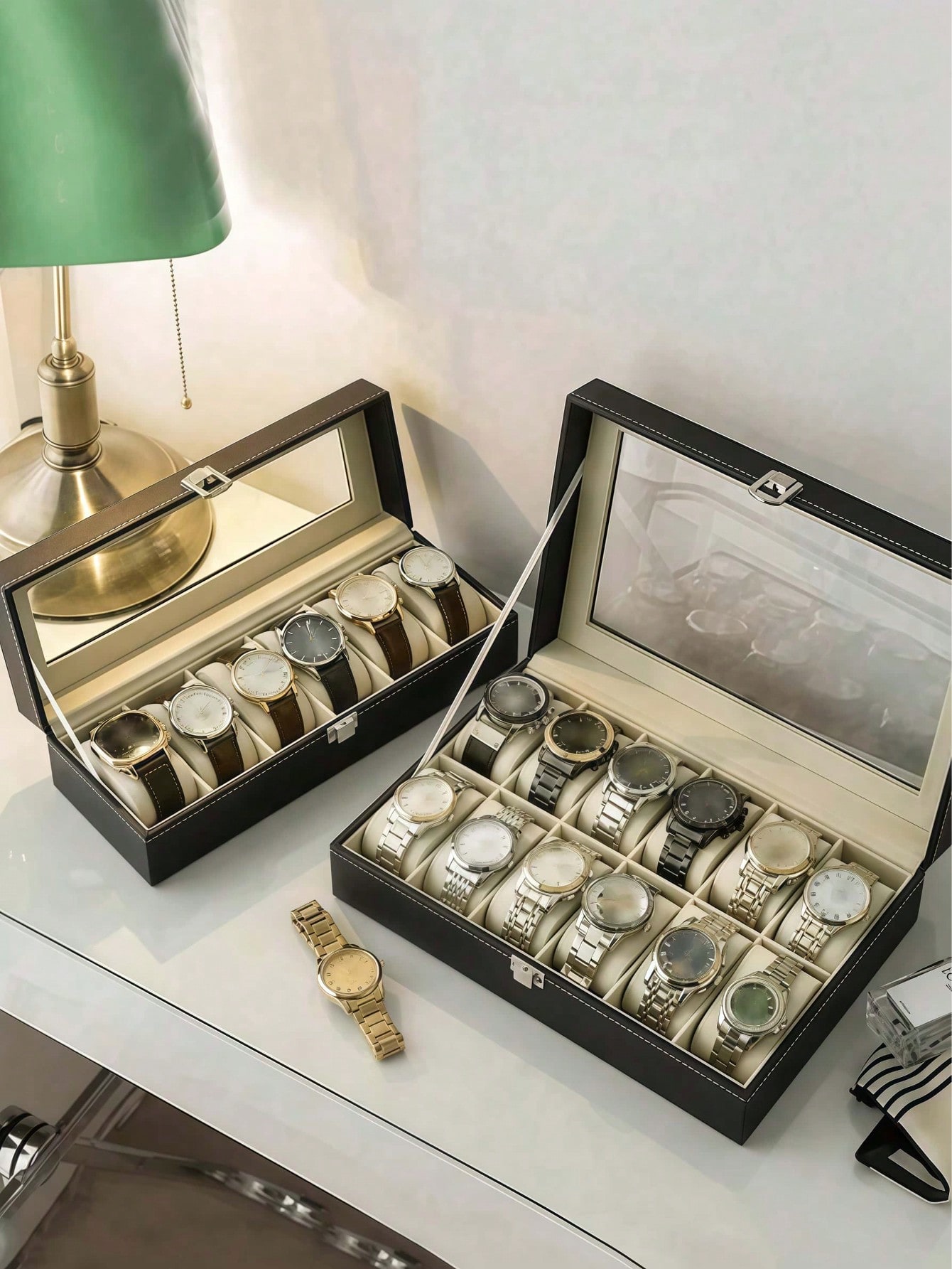 Leather Watch Box with Lock, L - Jewelry Box Organizer Watches ulasan dan harga