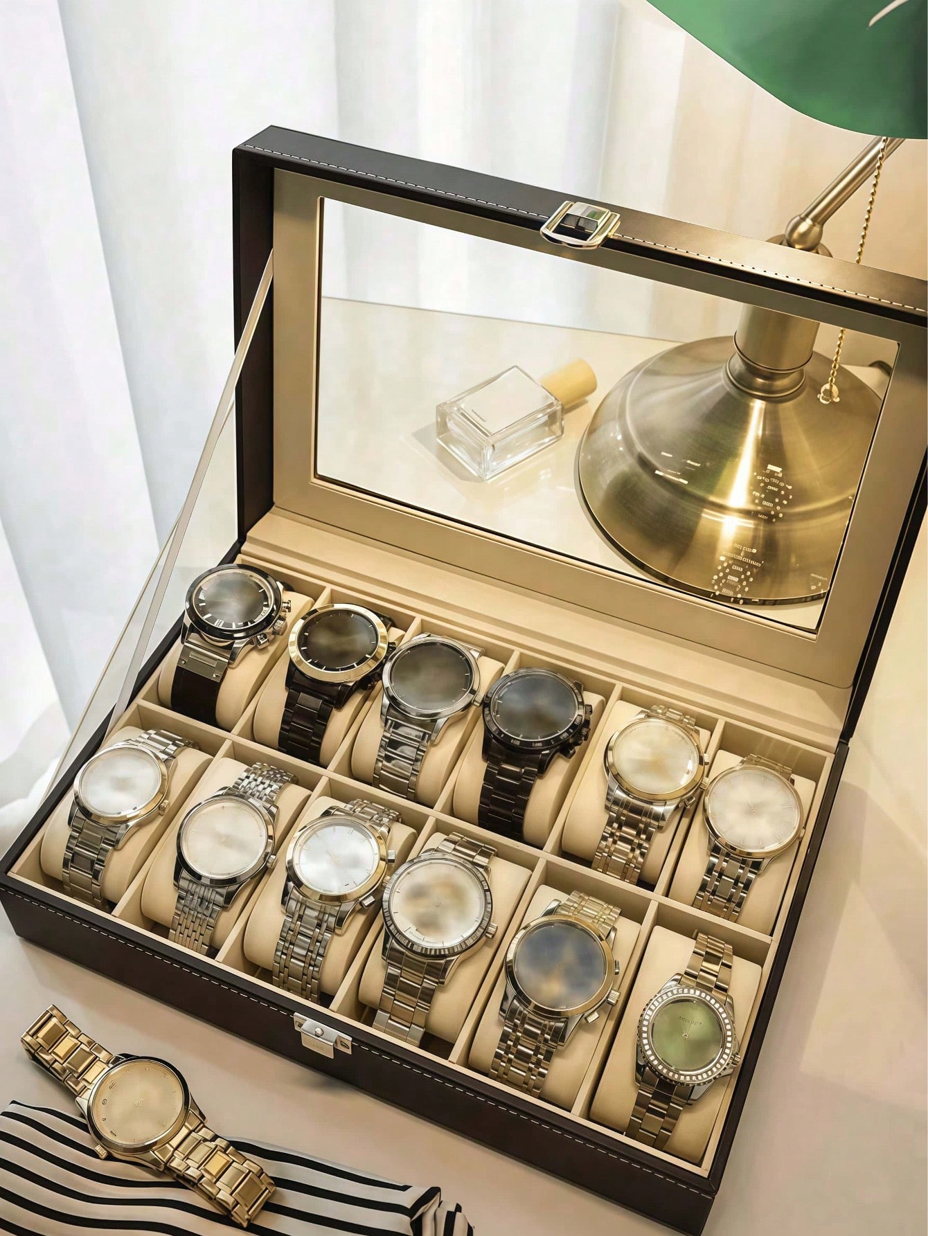 Leather Watch Box with Lock, L - Jewelry Box Organizer Watches ulasan dan harga