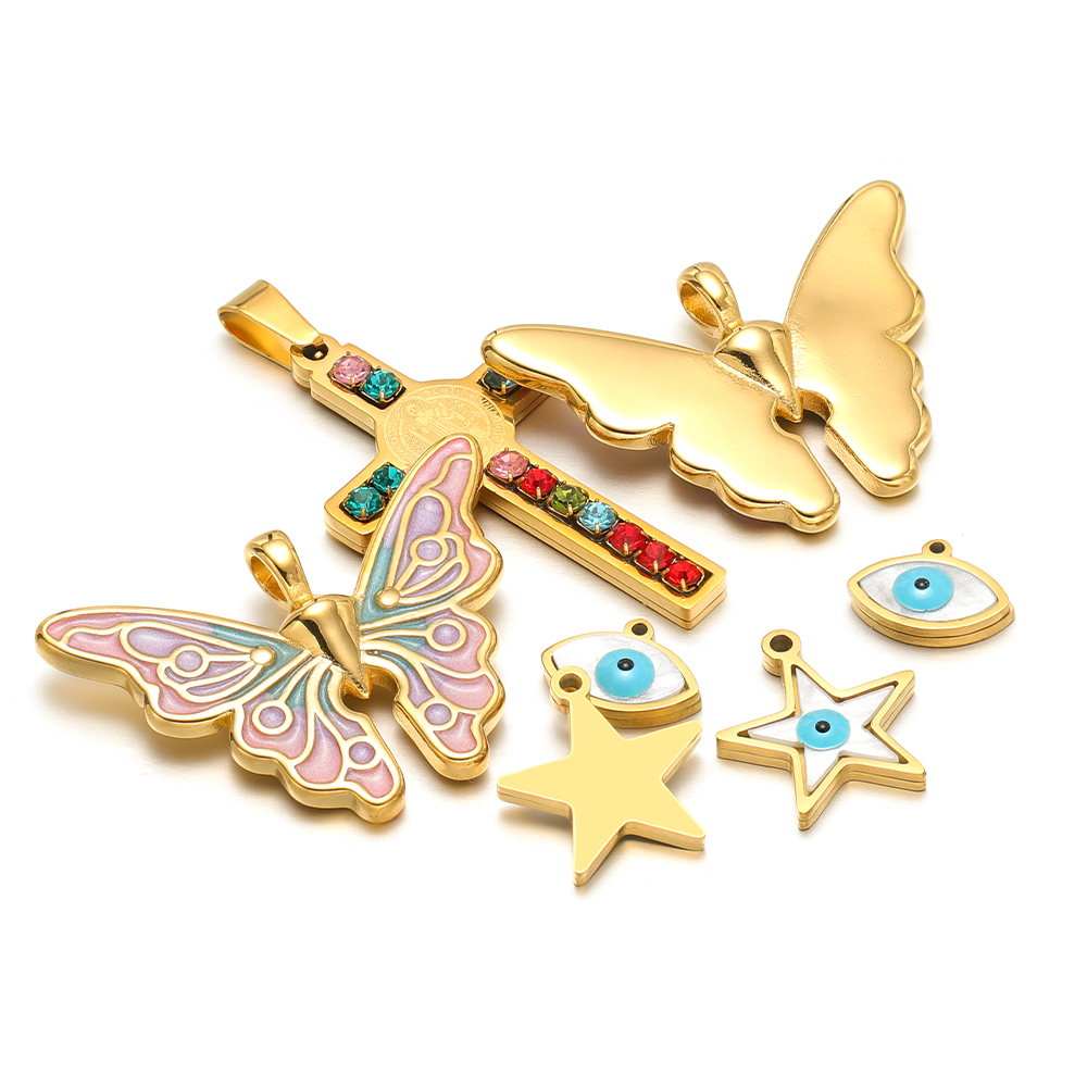 5pcs/lot Stainless Steel Ename - Butterfly Pendant Necklace ulasan dan harga