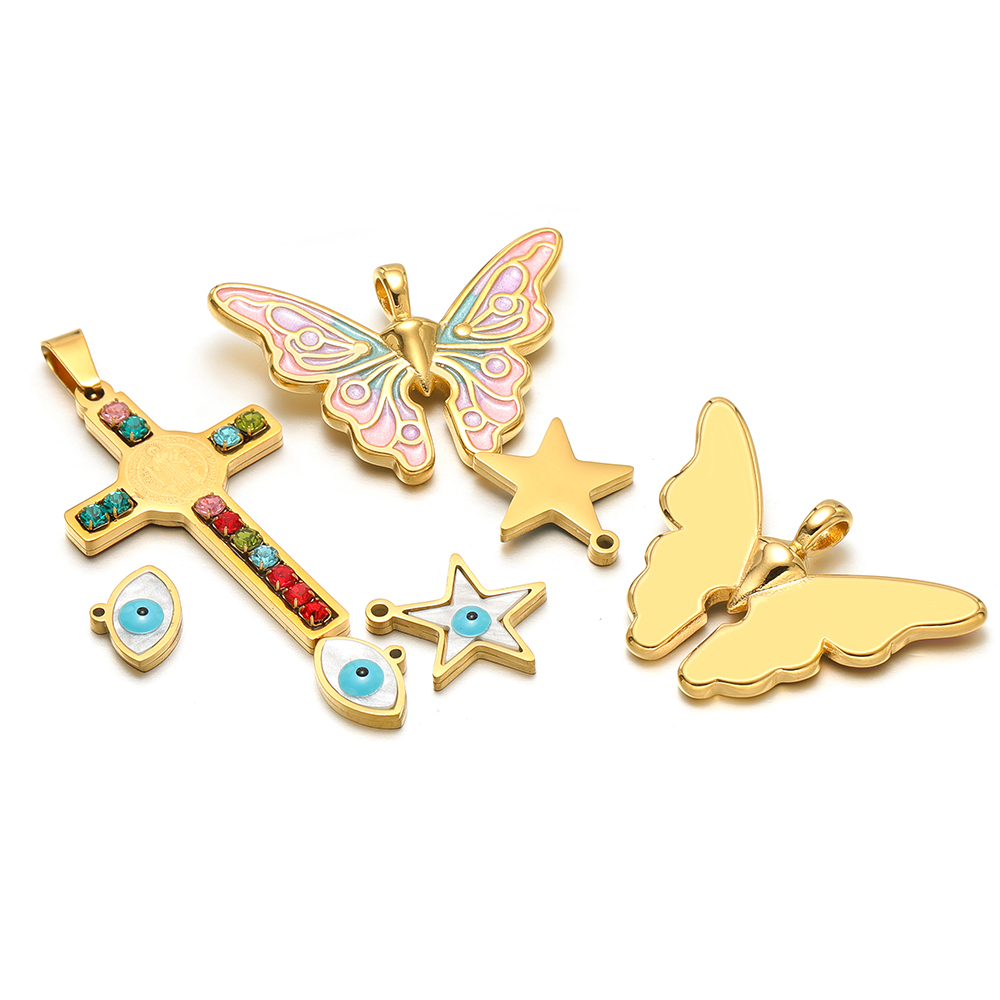 5pcs/lot Stainless Steel Ename - Butterfly Pendant Necklace ulasan dan harga