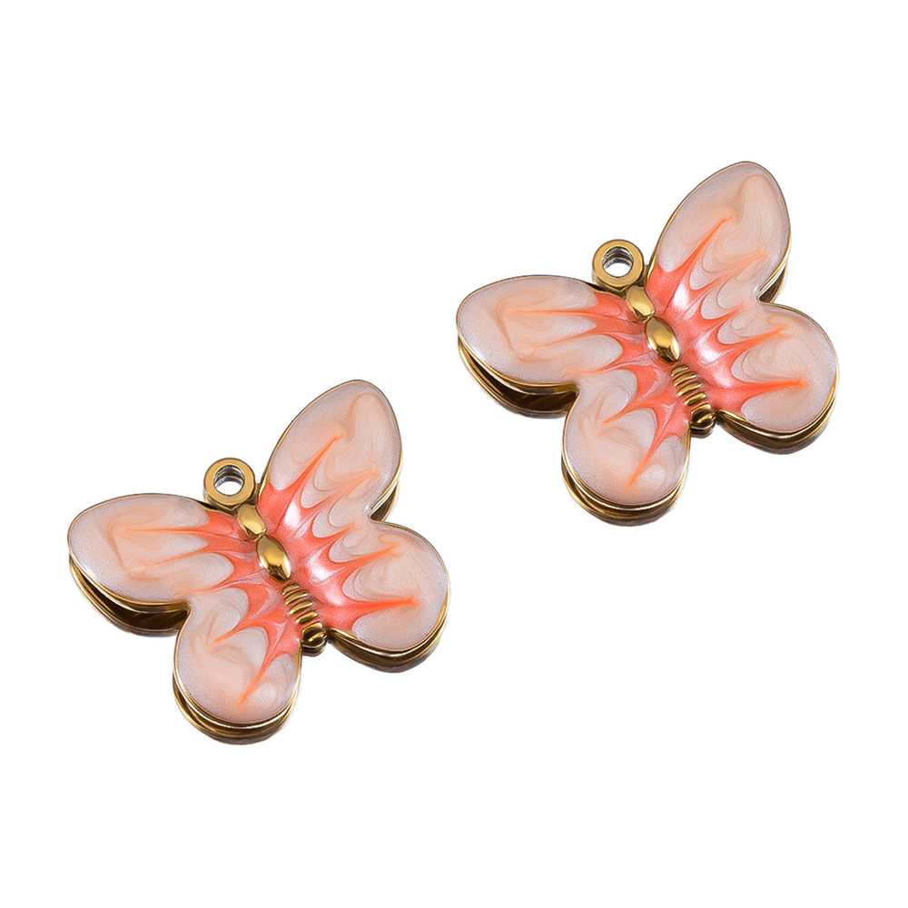 2pcs Stainless Steel Enamel Or - Butterfly Pendant Necklace ulasan dan harga