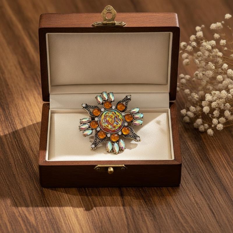 1Pcs Unisex Rhinestone Sun Flo - Vintage Brooch Pin ulasan dan harga